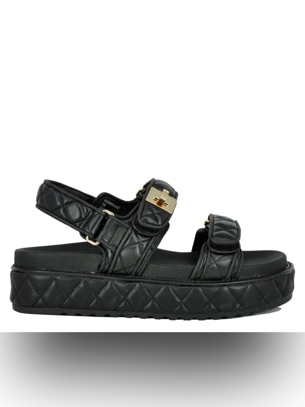 Steve Madden Black Quilted Platform Sandal with Gold Hardware